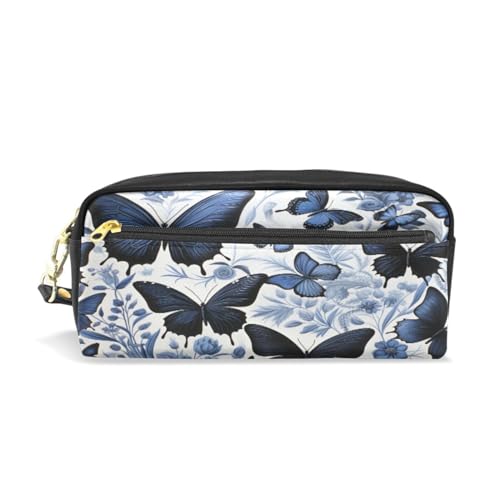 LINNIKEEEE Blumenmuster Schmetterlinge Federmäppchen aus Leder,Mäppchen Schlamperbox Stifttasche,Make-up-Tasche,Organizer für Jungen Mädchen von LINNIKEEEE