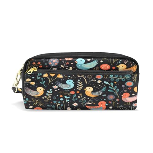 LINNIKEEEE Blumenmuster Weißkopfseeadler Federmäppchen aus Leder,Mäppchen Schlamperbox Stifttasche,Make-up-Tasche,Organizer für Jungen Mädchen von LINNIKEEEE