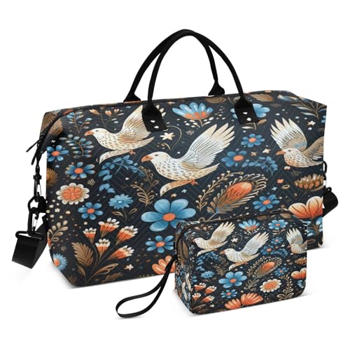 LINNIKEEEE Blumenmuster Weißkopfseeadler Reise-Seesäcke, Sporttasche, Weekender Handtasche mit Kulturbeutel für Damen Mädchen Herren von LINNIKEEEE