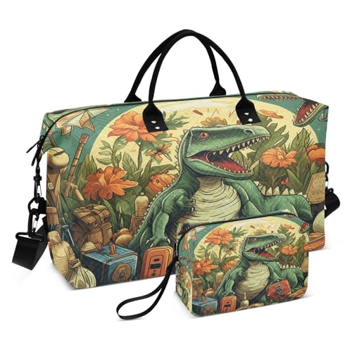 LINNIKEEEE Cartoon Dinosaurier Kunst Reise-Seesäcke, Sporttasche, Weekender Handtasche mit Kulturbeutel für Damen Mädchen Herren von LINNIKEEEE