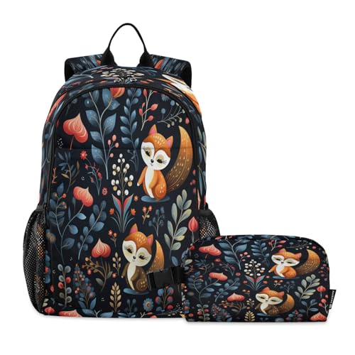 LINNIKEEEE Cartoon-Kunst Niedliche Waschbären Studentenrucksack Lunchtasche Set – Leichte Schultasche für Jungen Mädchen von LINNIKEEEE