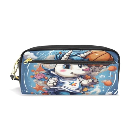 LINNIKEEEE Cartoon Lustiges Einhorn Federmäppchen aus Leder,Mäppchen Schlamperbox Stifttasche,Make-up-Tasche,Organizer für Jungen Mädchen von LINNIKEEEE