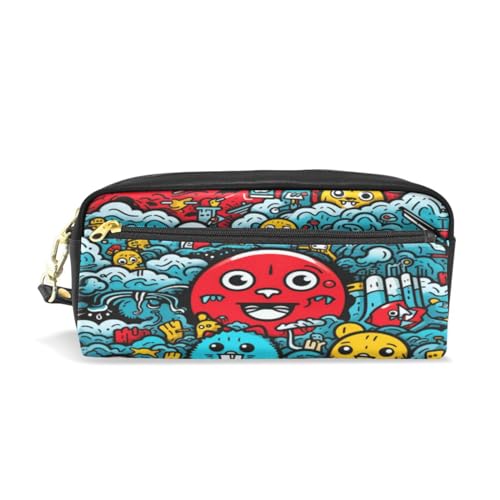 LINNIKEEEE Cartoon Süße Tiere Federmäppchen aus Leder,Mäppchen Schlamperbox Stifttasche,Make-up-Tasche,Organizer für Jungen Mädchen von LINNIKEEEE