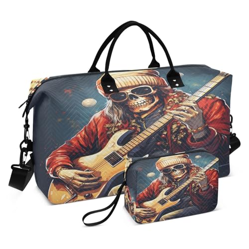 LINNIKEEEE Coole Gitarre Santa Weihnachten Reise-Seesäcke, Sporttasche, Weekender Handtasche mit Kulturbeutel für Damen Mädchen Herren von LINNIKEEEE