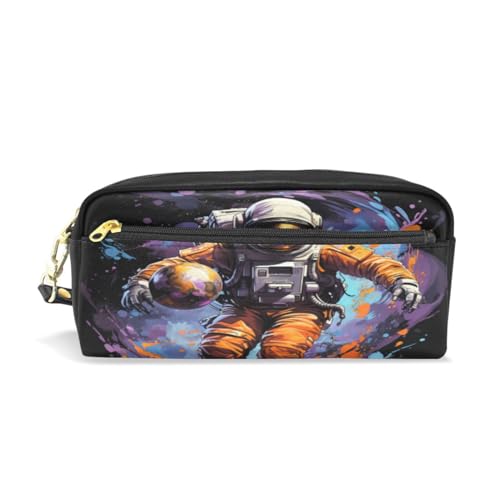 LINNIKEEEE Cooler Aquarellastronaut Federmäppchen aus Leder,Mäppchen Schlamperbox Stifttasche,Make-up-Tasche,Organizer für Jungen Mädchen von LINNIKEEEE