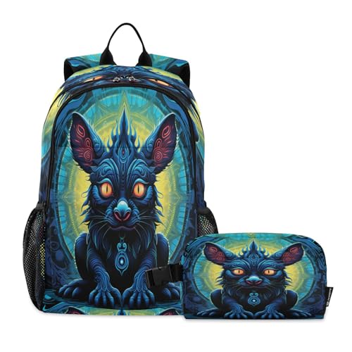 LINNIKEEEE Cooler Cartoon-Tasmanier Studentenrucksack Lunchtasche Set – Leichte Schultasche für Jungen Mädchen von LINNIKEEEE