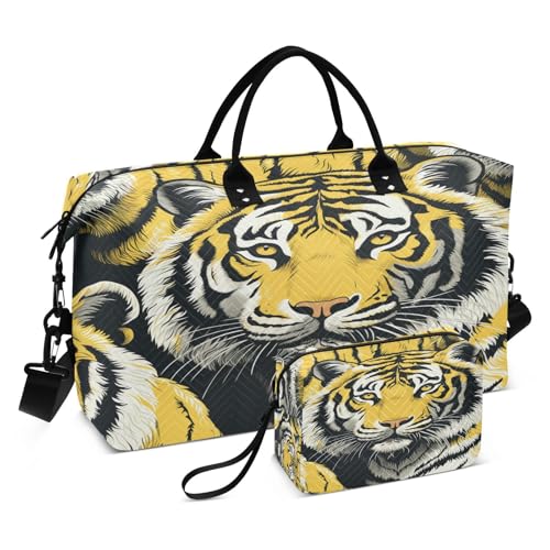 LINNIKEEEE Cooler Gelber Tiger Reise-Seesäcke, Sporttasche, Weekender Handtasche mit Kulturbeutel für Damen Mädchen Herren von LINNIKEEEE