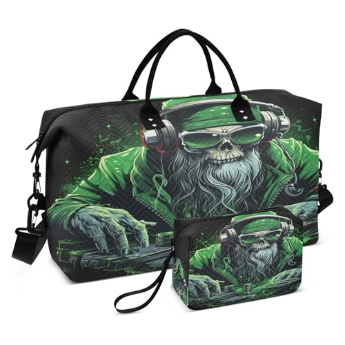 LINNIKEEEE Cooler Grüner Weihnachts Dj Reise-Seesäcke, Sporttasche, Weekender Handtasche mit Kulturbeutel für Damen Mädchen Herren von LINNIKEEEE