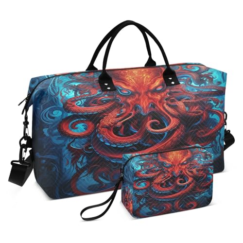 LINNIKEEEE Cooler Roter Oktopus Reise-Seesäcke, Sporttasche, Weekender Handtasche mit Kulturbeutel für Damen Mädchen Herren von LINNIKEEEE