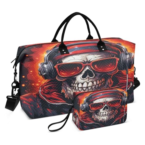 LINNIKEEEE Cooler Roter Weihnachtsschädel Reise-Seesäcke, Sporttasche, Weekender Handtasche mit Kulturbeutel für Damen Mädchen Herren von LINNIKEEEE