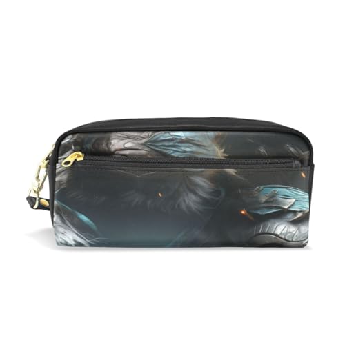 LINNIKEEEE Cooler Silberner Tiger Federmäppchen aus Leder,Mäppchen Schlamperbox Stifttasche,Make-up-Tasche,Organizer für Jungen Mädchen von LINNIKEEEE