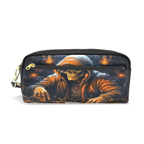 LINNIKEEEE Cooler Weihnachtsschädel Federmäppchen aus Leder,Mäppchen Schlamperbox Stifttasche,Make-up-Tasche,Organizer für Jungen Mädchen von LINNIKEEEE