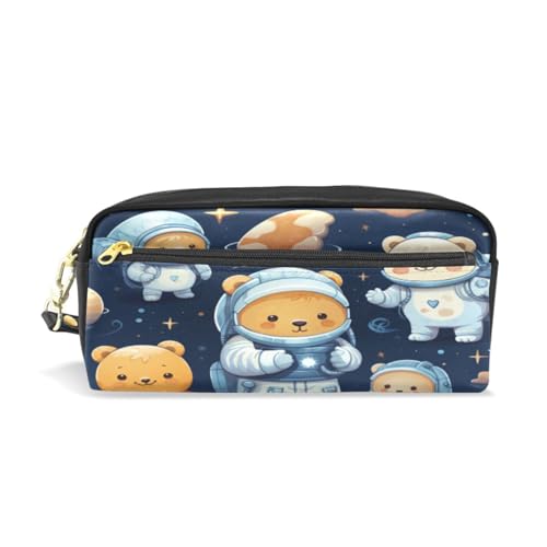 LINNIKEEEE Cooler Weltraumbär-Astronaut Federmäppchen aus Leder,Mäppchen Schlamperbox Stifttasche,Make-up-Tasche,Organizer für Jungen Mädchen von LINNIKEEEE