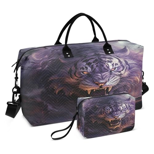 LINNIKEEEE Cooler Wütender Lila Tiger Reise-Seesäcke, Sporttasche, Weekender Handtasche mit Kulturbeutel für Damen Mädchen Herren von LINNIKEEEE