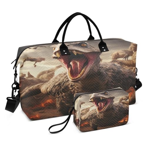 LINNIKEEEE Cooles Aquarell Tier Dinosaurier Reise-Seesäcke, Sporttasche, Weekender Handtasche mit Kulturbeutel für Damen Mädchen Herren von LINNIKEEEE