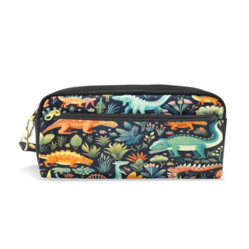 LINNIKEEEE Dinosaurier-Aquarell-Cartoon Federmäppchen aus Leder,Mäppchen Schlamperbox Stifttasche,Make-up-Tasche,Organizer für Jungen Mädchen von LINNIKEEEE