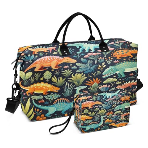 LINNIKEEEE Dinosaurier Aquarell Cartoon Reise-Seesäcke, Sporttasche, Weekender Handtasche mit Kulturbeutel für Damen Mädchen Herren von LINNIKEEEE