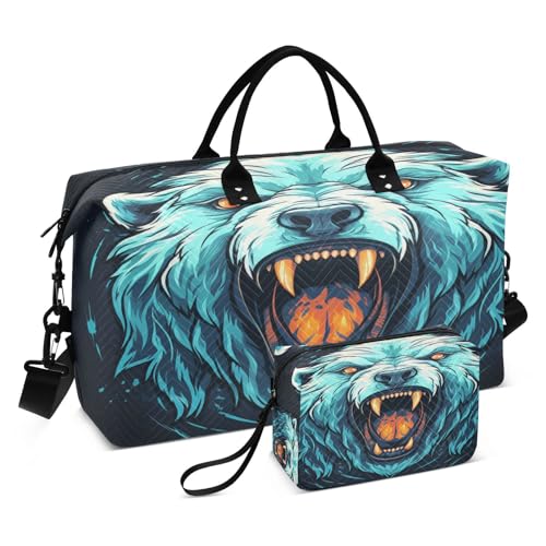 LINNIKEEEE Gefeuertes Tier Eisbär Reise-Seesäcke, Sporttasche, Weekender Handtasche mit Kulturbeutel für Damen Mädchen Herren von LINNIKEEEE
