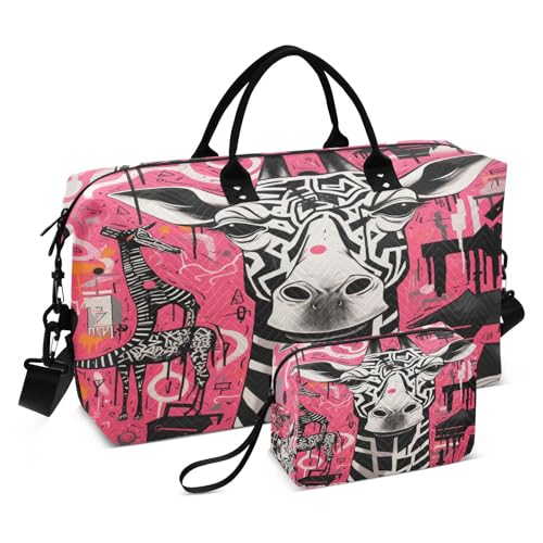 LINNIKEEEE Gekritzelkunst Cartoon Giraffe Reise-Seesäcke, Sporttasche, Weekender Handtasche mit Kulturbeutel für Damen Mädchen Herren von LINNIKEEEE