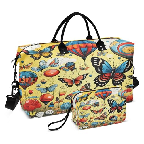 LINNIKEEEE Gelbe Cartoon Schmetterlinge Reise-Seesäcke, Sporttasche, Weekender Handtasche mit Kulturbeutel für Damen Mädchen Herren von LINNIKEEEE