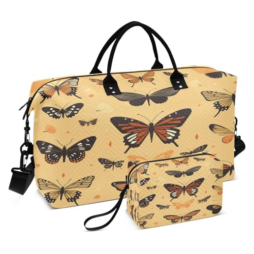 LINNIKEEEE Gelber Hintergrund Schmetterlinge Reise-Seesäcke, Sporttasche, Weekender Handtasche mit Kulturbeutel für Damen Mädchen Herren von LINNIKEEEE