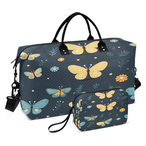 LINNIKEEEE Gelbes Muster Süßes Tier Reise-Seesäcke, Sporttasche, Weekender Handtasche mit Kulturbeutel für Damen Mädchen Herren von LINNIKEEEE