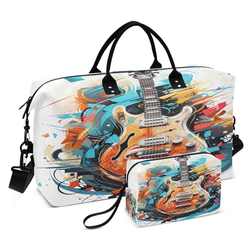LINNIKEEEE Gitarre Aquarell Kunst Reise-Seesäcke, Sporttasche, Weekender Handtasche mit Kulturbeutel für Damen Mädchen Herren von LINNIKEEEE