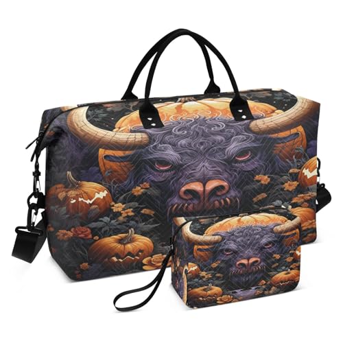 LINNIKEEEE Halloween Muster Bison Reise-Seesäcke, Sporttasche, Weekender Handtasche mit Kulturbeutel für Damen Mädchen Herren LINNIKEEEE Halloween Muster Bison Reise-Seesäcke, Sporttasche, Weekender Handtasche mit Kulturbeutel für Damen Mädchen Herren von LINNIKEEEE