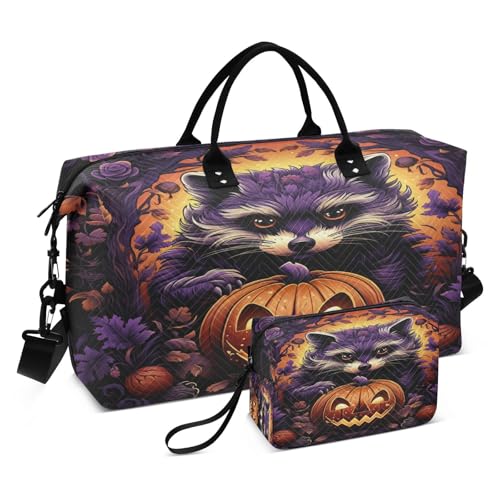 LINNIKEEEE Halloween Muster Roter Panda Reise-Seesäcke, Sporttasche, Weekender Handtasche mit Kulturbeutel für Damen Mädchen Herren von LINNIKEEEE