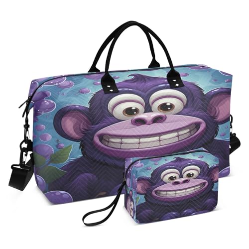 LINNIKEEEE Lila Cartoon Schimpanse Reise-Seesäcke, Sporttasche, Weekender Handtasche mit Kulturbeutel für Damen Mädchen Herren von LINNIKEEEE
