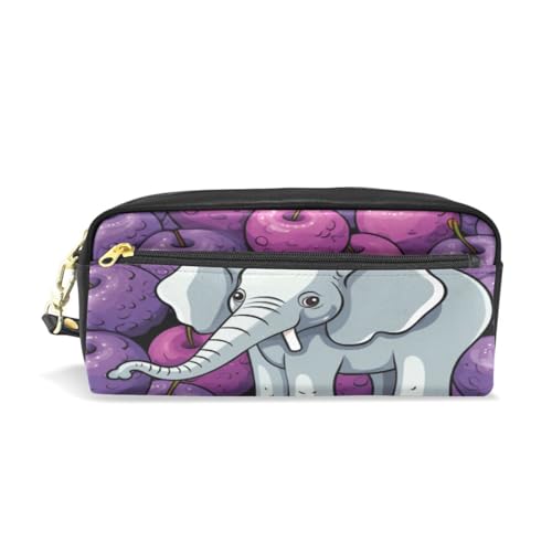 LINNIKEEEE Lila Süßer Elefant Federmäppchen aus Leder,Mäppchen Schlamperbox Stifttasche,Make-up-Tasche,Organizer für Jungen Mädchen von LINNIKEEEE