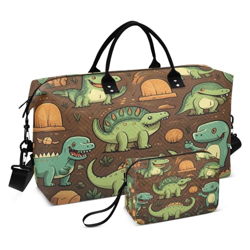 LINNIKEEEE Lincartoon Muster Dinosaurier Reise-Seesäcke, Sporttasche, Weekender Handtasche mit Kulturbeutel für Damen Mädchen Herren von LINNIKEEEE