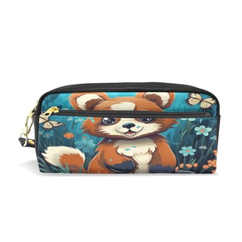 LINNIKEEEE Lustiger Aquarell Roter Panda Federmäppchen aus Leder,Mäppchen Schlamperbox Stifttasche,Make-up-Tasche,Organizer für Jungen Mädchen von LINNIKEEEE