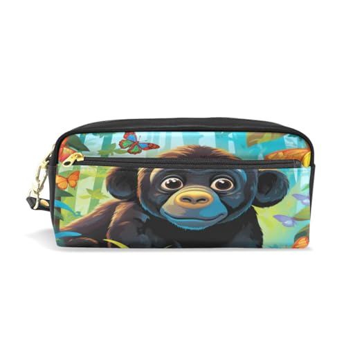 LINNIKEEEE Lustiger Aquarellgorilla Federmäppchen aus Leder,Mäppchen Schlamperbox Stifttasche,Make-up-Tasche,Organizer für Jungen Mädchen von LINNIKEEEE