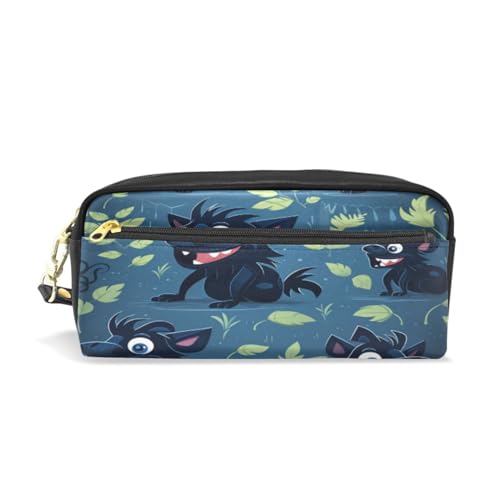 LINNIKEEEE Lustiger Cartoon-Tasmanier Federmäppchen aus Leder,Mäppchen Schlamperbox Stifttasche,Make-up-Tasche,Organizer für Jungen Mädchen von LINNIKEEEE