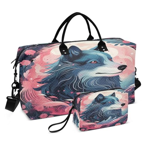 LINNIKEEEE Lustiger Cartoon Wolf Reise-Seesäcke, Sporttasche, Weekender Handtasche mit Kulturbeutel für Damen Mädchen Herren LINNIKEEEE Lustiger Cartoon Wolf Reise-Seesäcke, Sporttasche, Weekender Handtasche mit Kulturbeutel für Damen Mädchen Herren von LINNIKEEEE