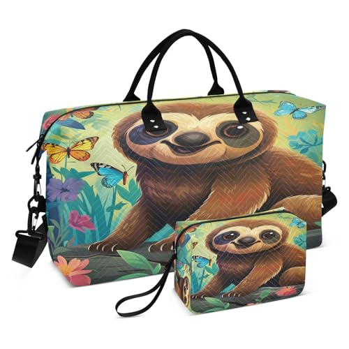 LINNIKEEEE Lustiges Aquarellfaultier Reise-Seesäcke, Sporttasche, Weekender Handtasche mit Kulturbeutel für Damen Mädchen Herren von LINNIKEEEE