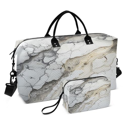 LINNIKEEEE Marmorkunst Golden Reise-Seesäcke, Sporttasche, Weekender Handtasche mit Kulturbeutel für Damen Mädchen Herren von LINNIKEEEE