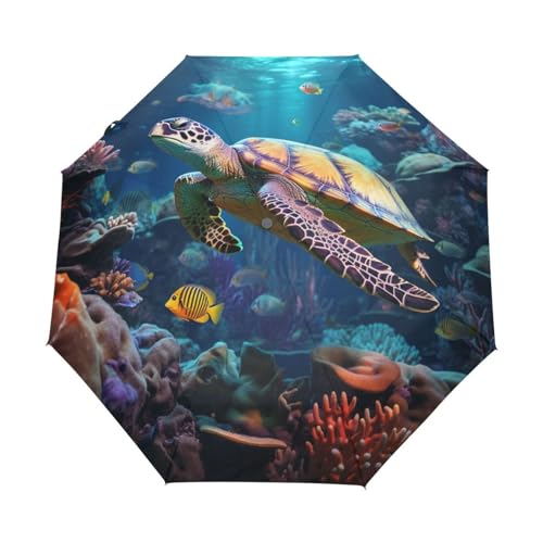 Meerestier Schildkröten Regenschirm Auf-Zu Automatik Taschenschirm Winddichter Klein Leicht Kompakt Schirme für Reise Strand Frauen von LINNIKEEEE