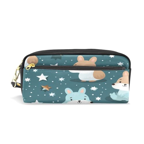 LINNIKEEEE Niedliche Cartoon-Muster-Eichhörnchen Federmäppchen aus Leder,Mäppchen Schlamperbox Stifttasche,Make-up-Tasche,Organizer für Jungen Mädchen von LINNIKEEEE