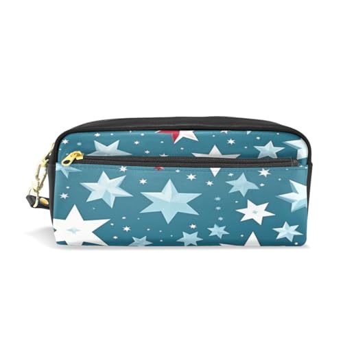 LINNIKEEEE Niedlicher Cartoon-Musterstern Federmäppchen aus Leder,Mäppchen Schlamperbox Stifttasche,Make-up-Tasche,Organizer für Jungen Mädchen von LINNIKEEEE