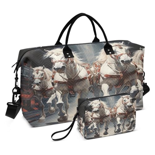LINNIKEEEE Ölgemälde Pferde Reise-Seesäcke, Sporttasche, Weekender Handtasche mit Kulturbeutel für Damen Mädchen Herren von LINNIKEEEE