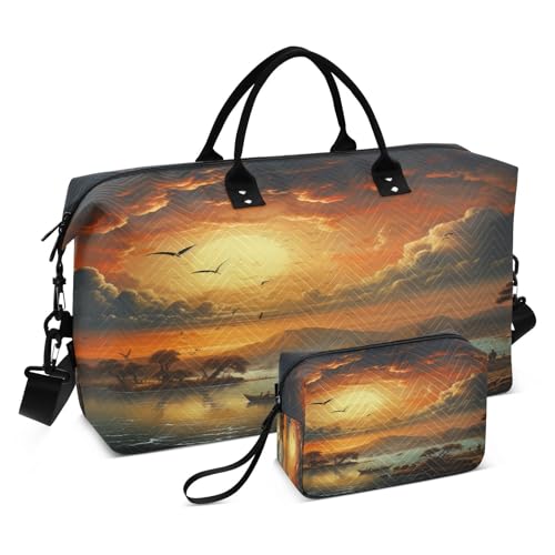 LINNIKEEEE Ölgemälde Sonnenuntergang Kunst Reise-Seesäcke, Sporttasche, Weekender Handtasche mit Kulturbeutel für Damen Mädchen Herren von LINNIKEEEE