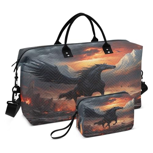 LINNIKEEEE Ölgemälde Wütendes Pferd Reise-Seesäcke, Sporttasche, Weekender Handtasche mit Kulturbeutel für Damen Mädchen Herren von LINNIKEEEE