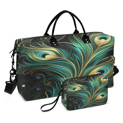 LINNIKEEEE Pfauenfedern Kunst Reise-Seesäcke, Sporttasche, Weekender Handtasche mit Kulturbeutel für Damen Mädchen Herren von LINNIKEEEE