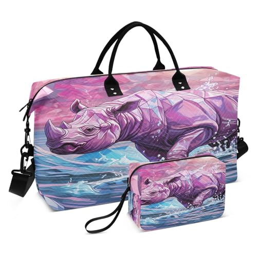 LINNIKEEEE Rosa Abstraktes Nashorn Reise-Seesäcke, Sporttasche, Weekender Handtasche mit Kulturbeutel für Damen Mädchen Herren von LINNIKEEEE