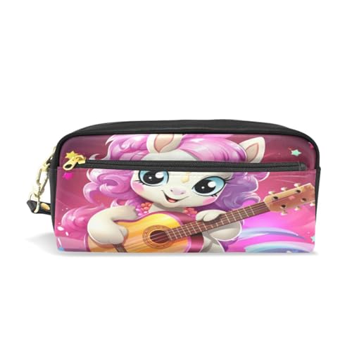 LINNIKEEEE Rosa Süßes Cartoon-Einhorn Federmäppchen aus Leder,Mäppchen Schlamperbox Stifttasche,Make-up-Tasche,Organizer für Jungen Mädchen von LINNIKEEEE