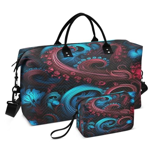 LINNIKEEEE Rot Blauer Oktopus Reise-Seesäcke, Sporttasche, Weekender Handtasche mit Kulturbeutel für Damen Mädchen Herren von LINNIKEEEE
