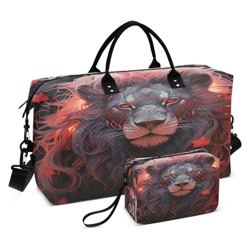 LINNIKEEEE Roter Abstrakter Löwe Reise-Seesäcke, Sporttasche, Weekender Handtasche mit Kulturbeutel für Damen Mädchen Herren von LINNIKEEEE