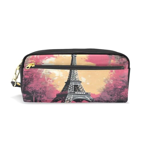 LINNIKEEEE Roter Blumenmusterturm Federmäppchen aus Leder,Mäppchen Schlamperbox Stifttasche,Make-up-Tasche,Organizer für Jungen Mädchen von LINNIKEEEE